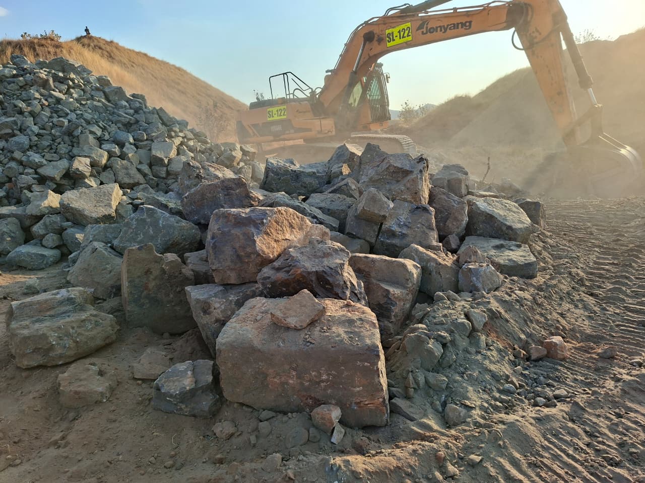 Boulders staged at the working bench