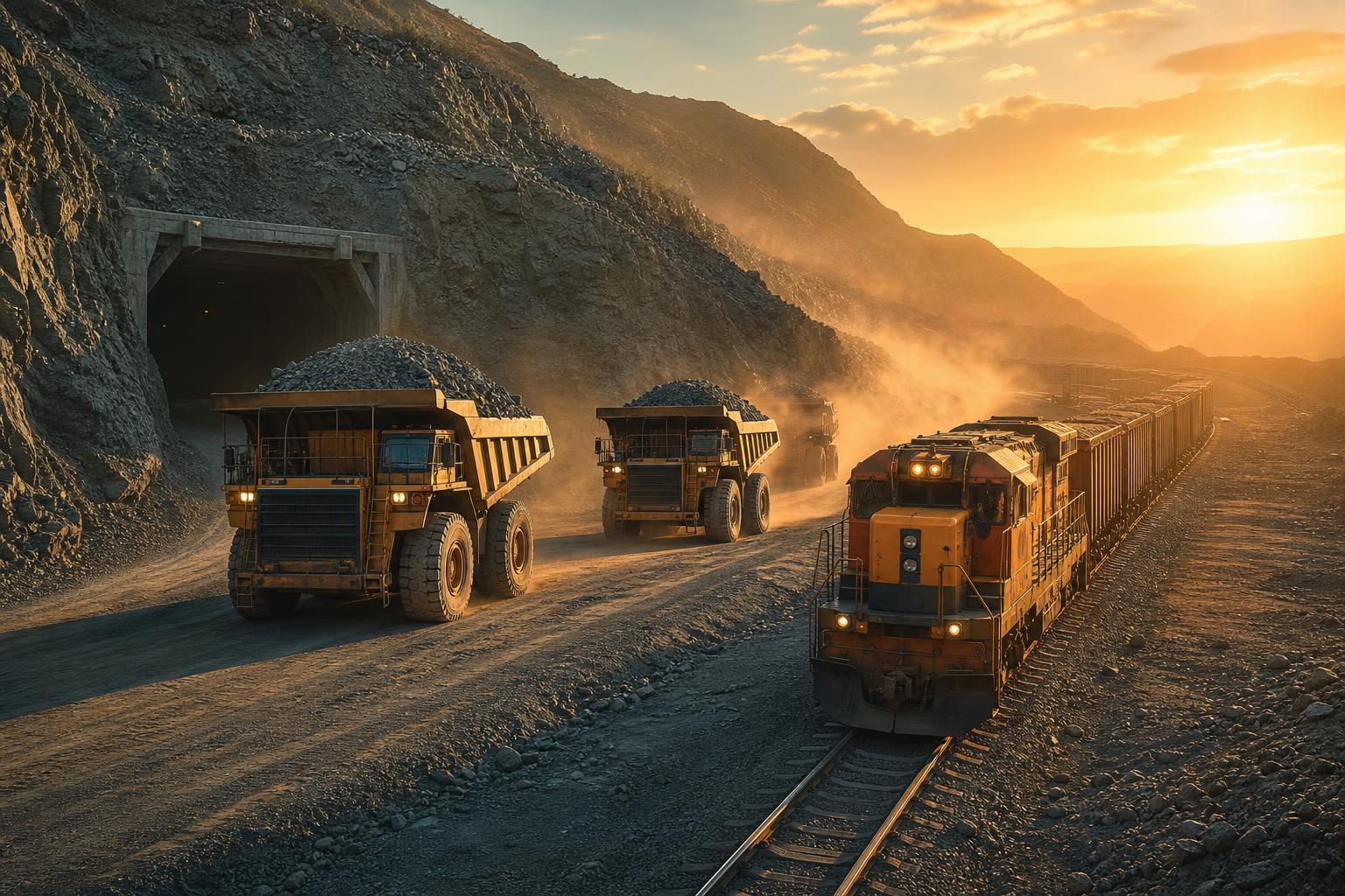 Driftrock haul trucks move ore from the rock face to the export rail line